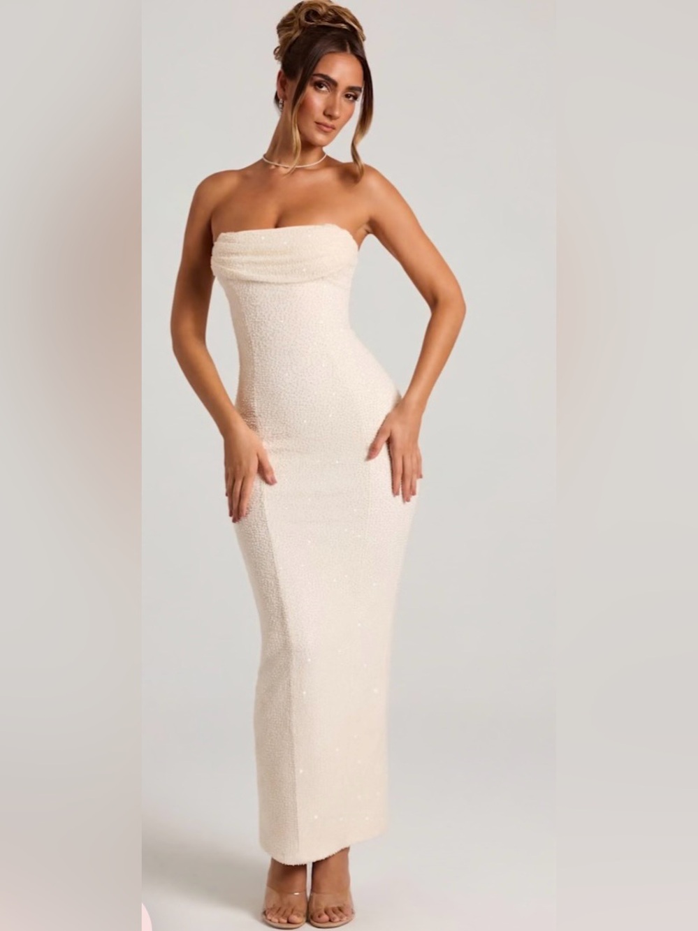 Strapless Ivory Sequin Column Dress